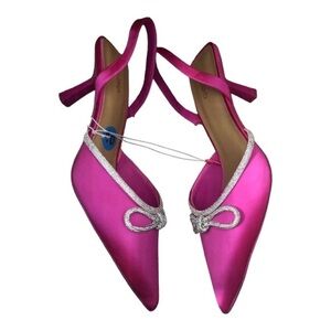 Aldo pink satin effect crystal rhinestone bow slingback‎ lacquered heels size 10